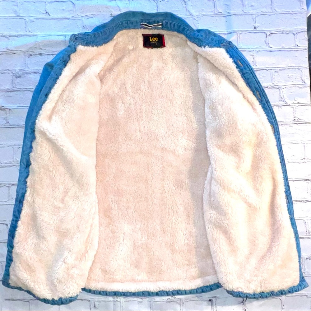 LEE SHERPA LINED BLUE DENIM DURABLE WARM SHIRT JACKET - Picture 3 of 8